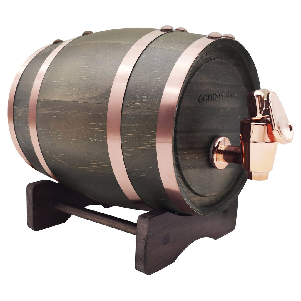Whiskey Barrel Dispenser Walnut & Copper godinger
