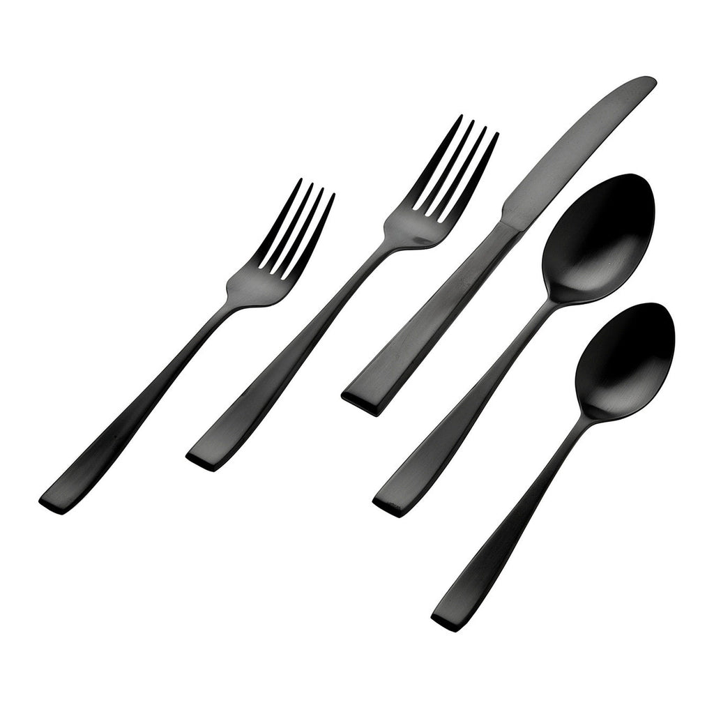 Chisel Mirrored Black 18/0 Stainless Steel 20 Piece Flatware Set, Service For 4 godinger