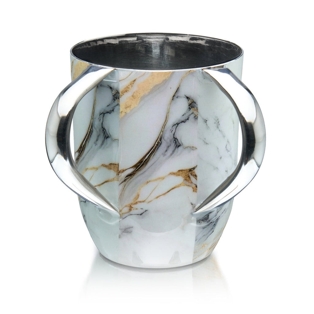 Abstract White & Gold Marble Wash Cup godinger