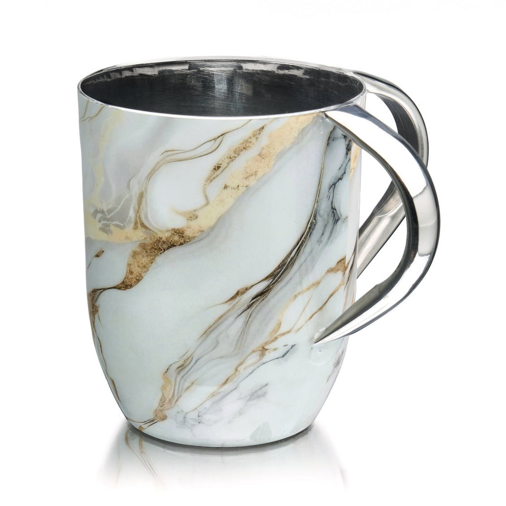 Abstract White & Gold Marble Wash Cup godinger
