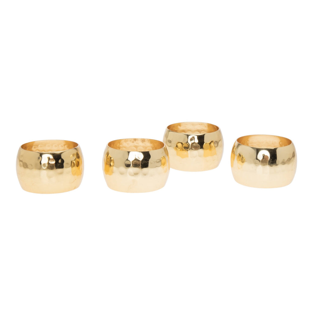 Round Gold Hammered Napkin Ring Set godinger