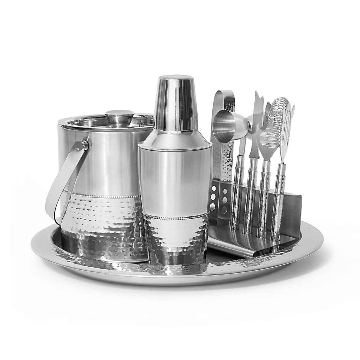 槌目ステンレスマルチバー　by WELDINGART Hammered Stainless Steel 9 Piece Bar Tool Set – Godinger