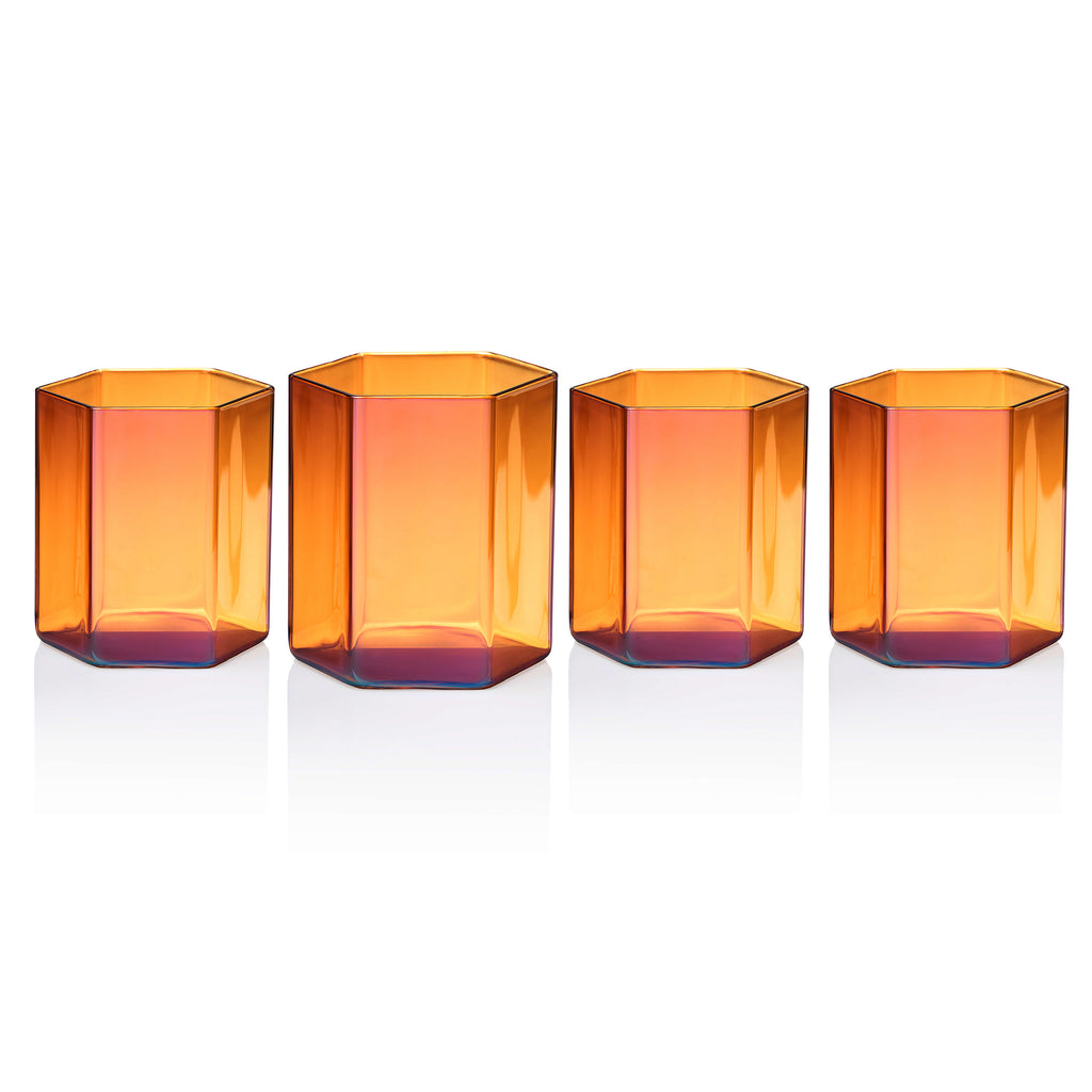 Helix Amber Double Old Fashion Glass, Set of 4 godinger