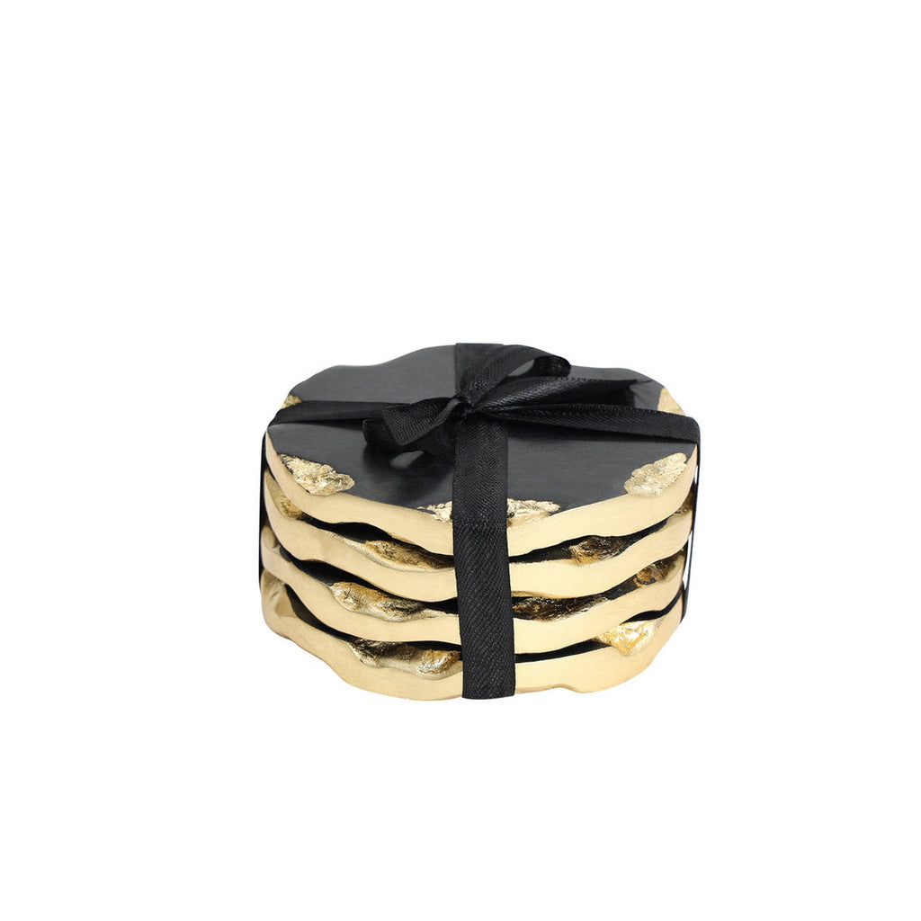 Lavi Black Marble Gold Organic Edge Coaster Set godinger