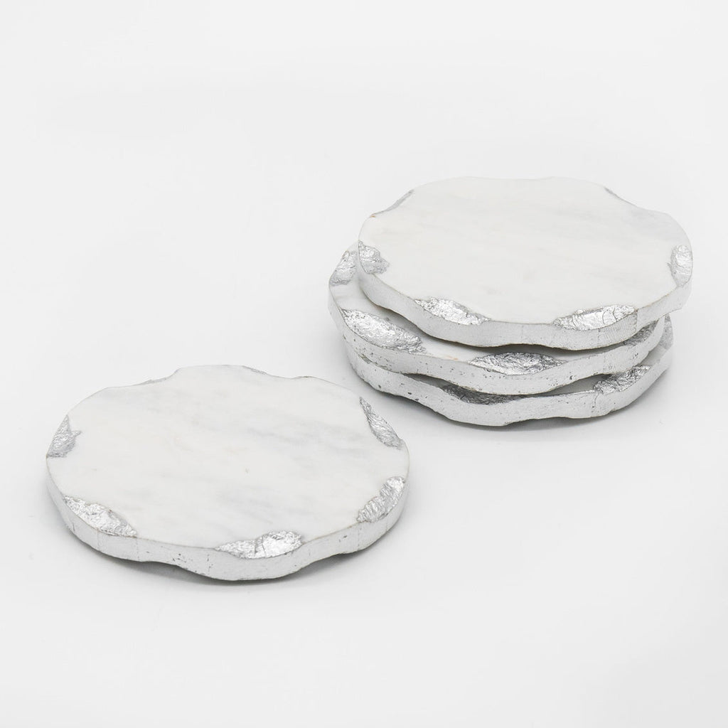 Lavi Marble Silver Organic Edge Coaster Set godinger