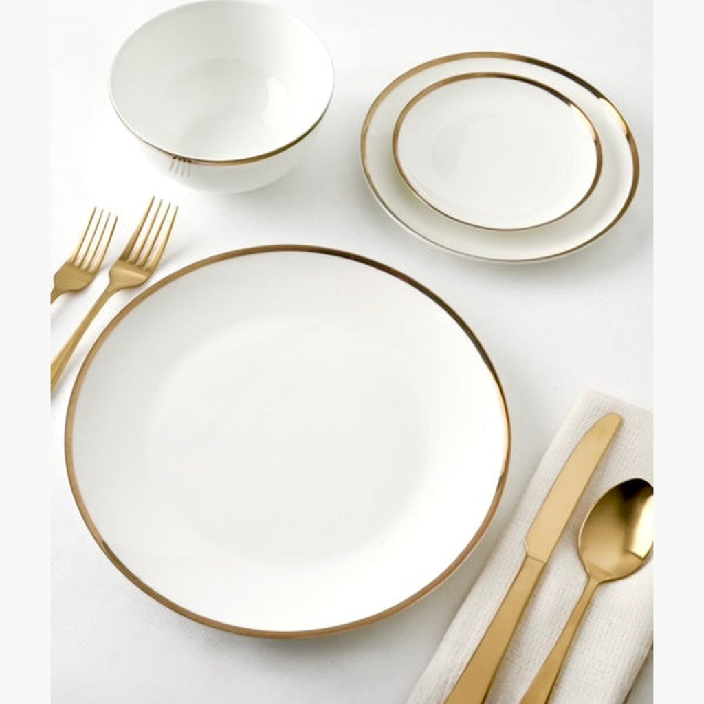 Nola Bone China Gold Rim 16 Piece Dinnerware Set, Service for 4 godinger
