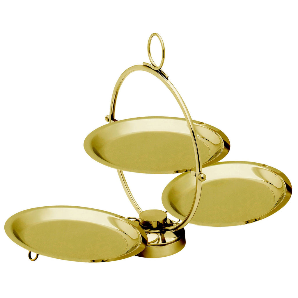 Round Gold Foldable Tiered Serving Stand godinger