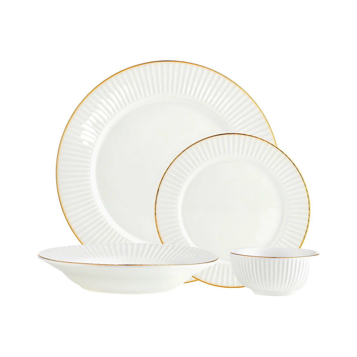Inventure Gold Rim Porcelain 16 Piece Dinnerware Set, Service For