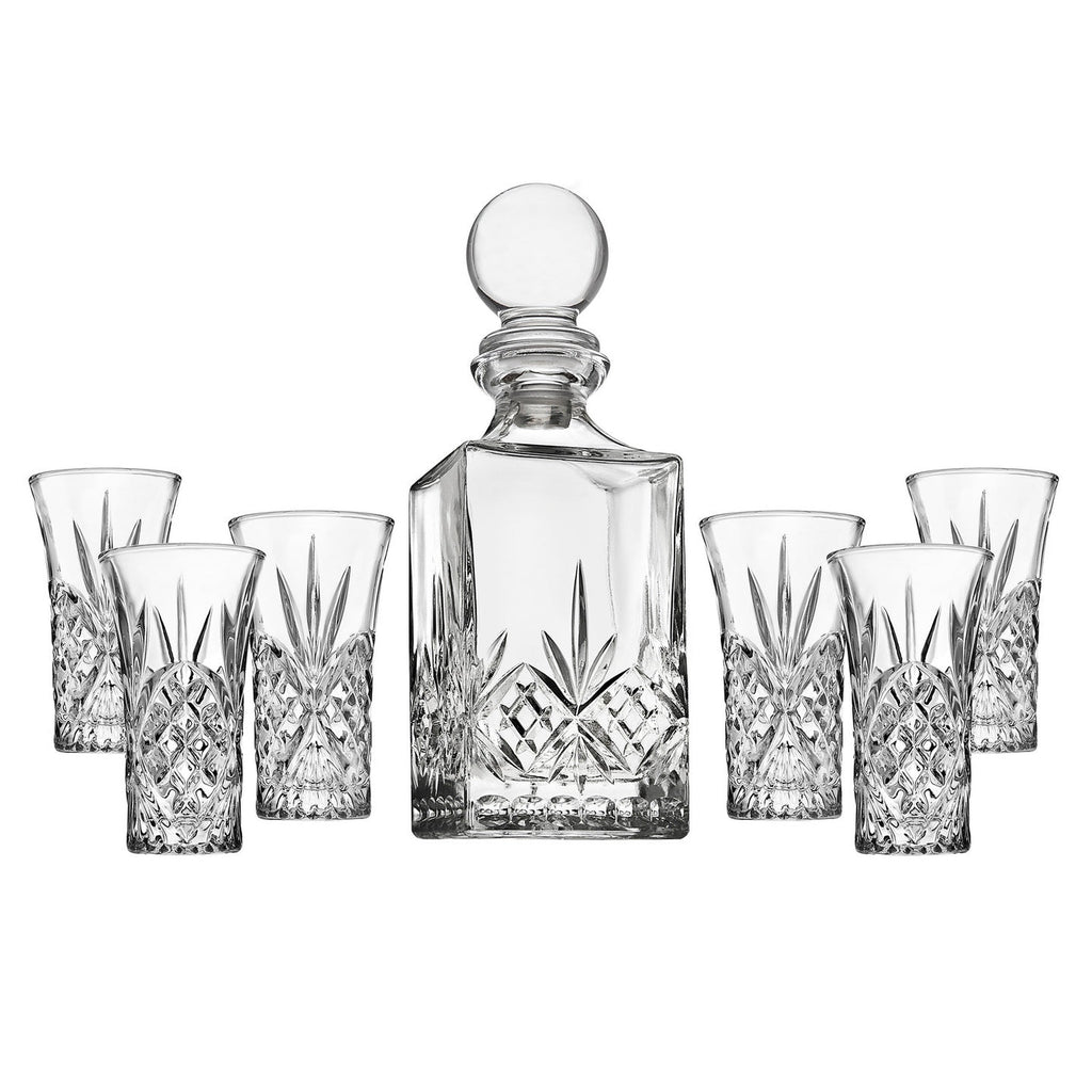 Dublin Crystal 7 Piece Spirits Decanter & Shot Glass Set godinger
