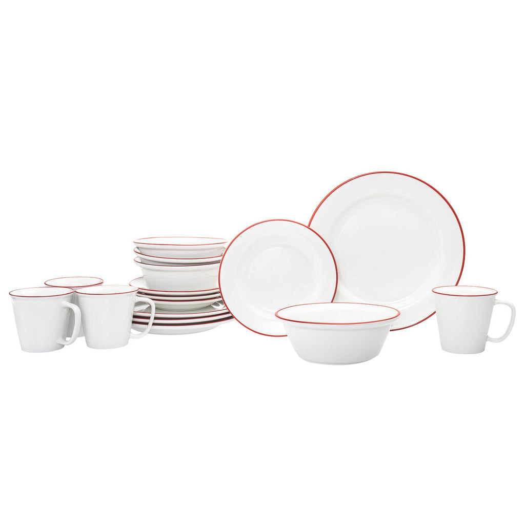 Bistro Red Rim Porcelain 16 Piece Dinnerware Set, Service For 4 godinger