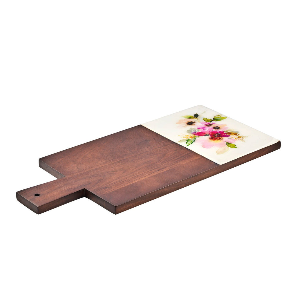 Claro Walnut & Pink Floral Wood and Enamel Cutting Board godinger