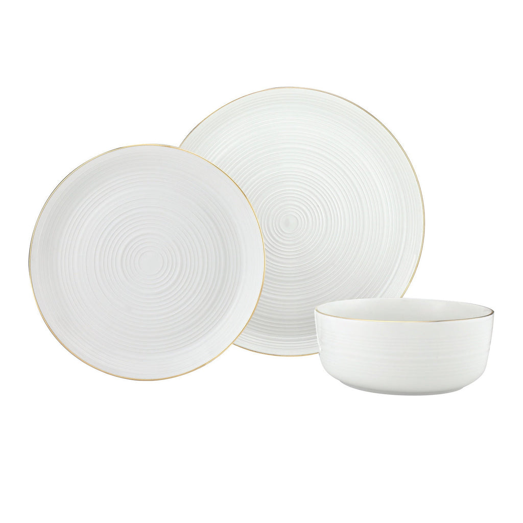 Linear Porcelain Gold Rim 12 Piece Dinnerware Set, Service For 4 godinger