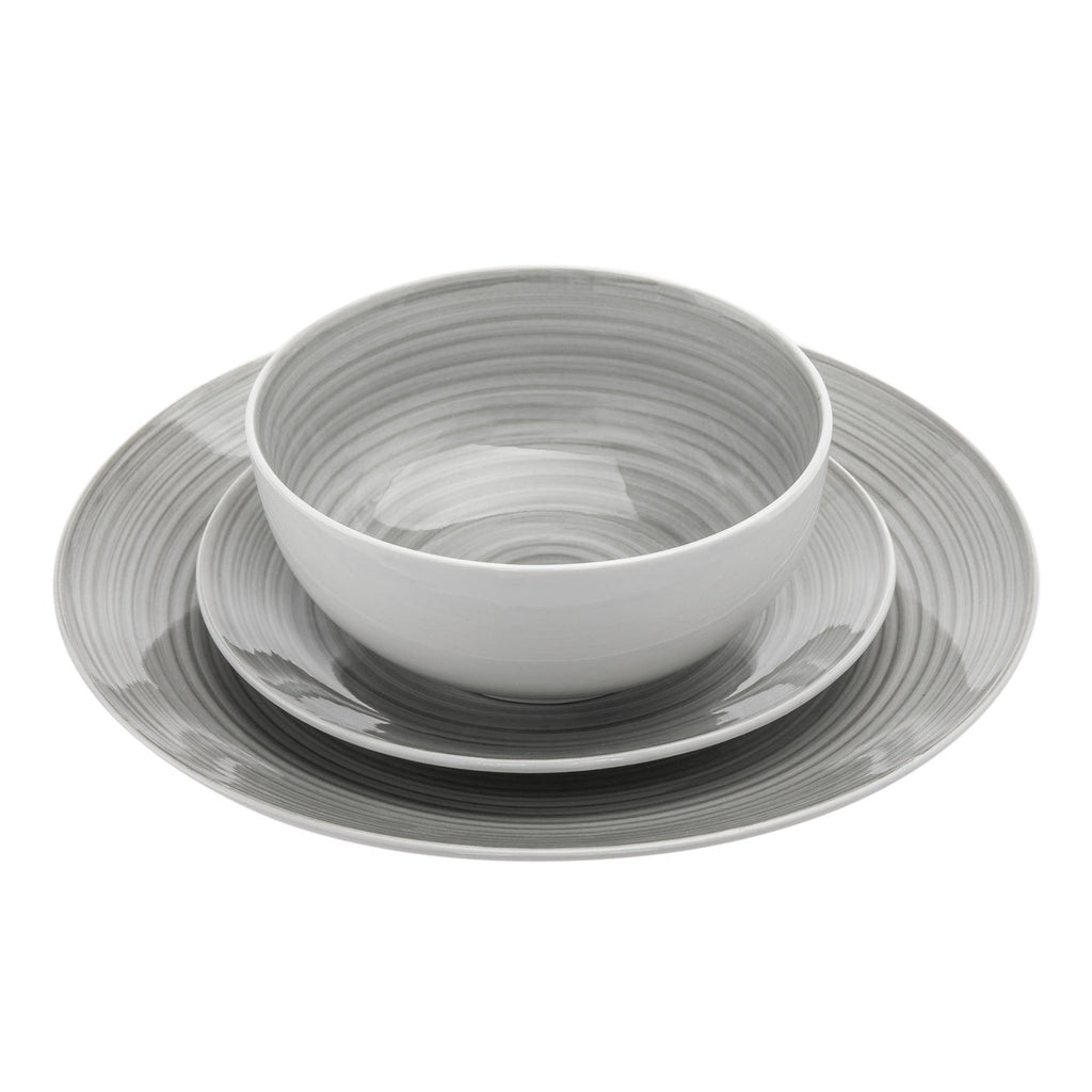 Spiral Grey Porcelain 12 Piece Dinnerware Set, Service For 4 godinger