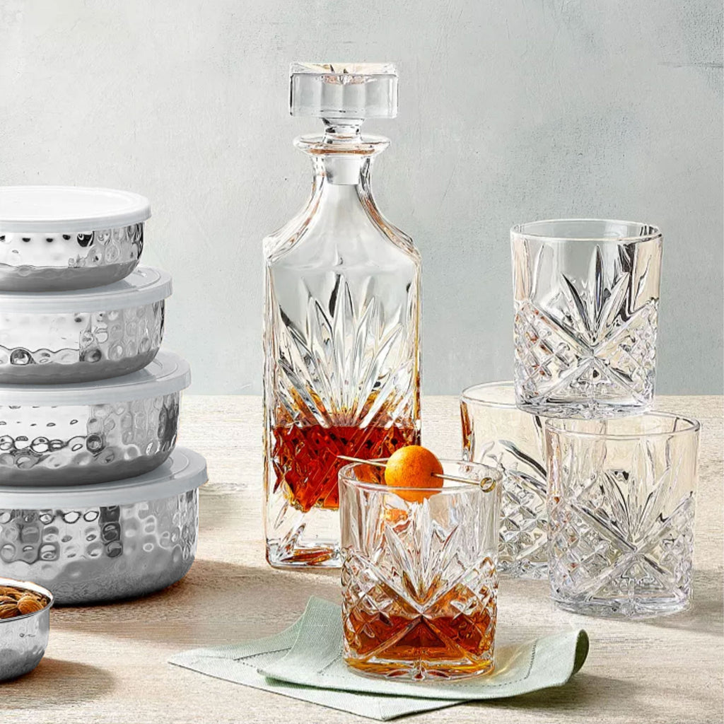 Dublin Crystal 5 Piece Decanter Whiskey Set Godinger All Barware, All Glassware, All Glassware & Barware, Barware, Crystal, Cut Crystal, Decanter, Decanter & Decanter Sets, Decanter Sets, DOF, Drinkware, Dublin, Dublin Glassware, Entertaining, Glassware, Whiskey Glass