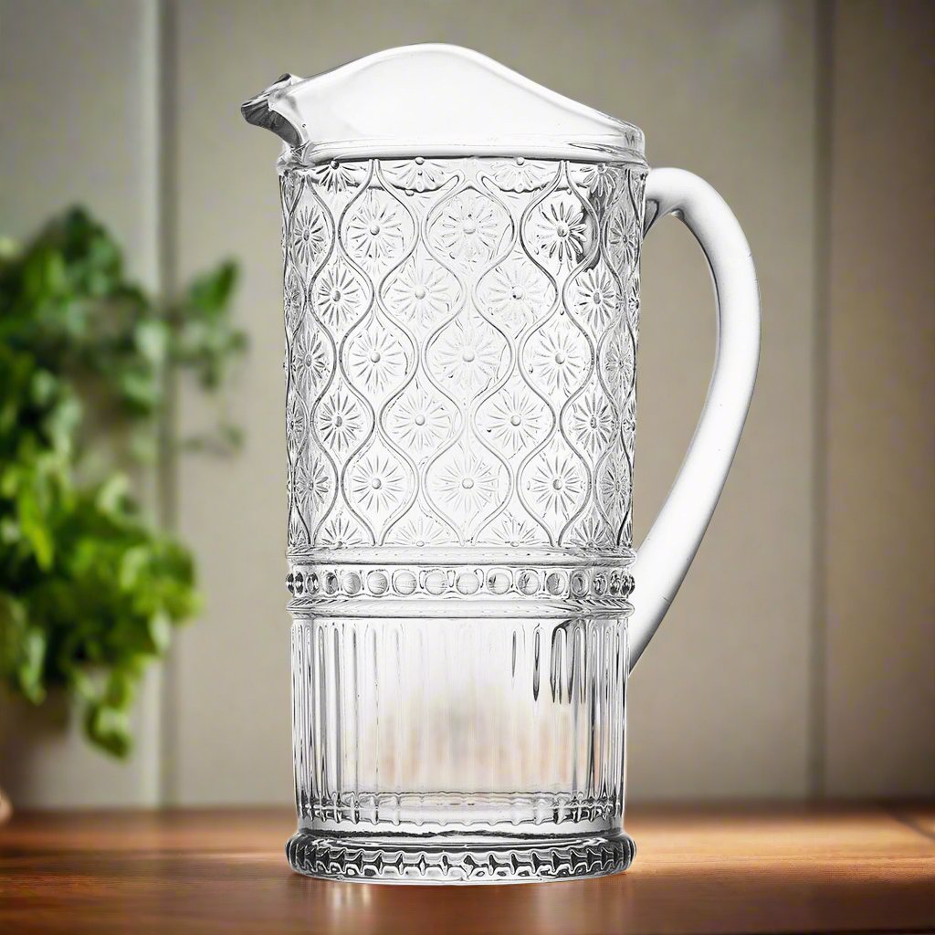 Claro Clear Beverage Pitcher Godinger All Barware, All Glassware, All Glassware & Barware, Claro, Claro Pitcher, Clear, Clear Claro, Embossed, Glass, Glass Pitcher, Pitcher, Pitchers