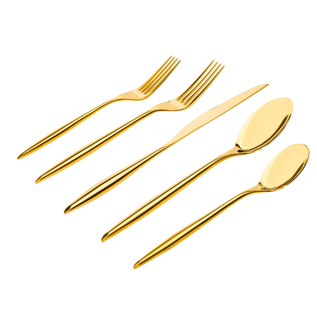 Milano Mirrored Gold 18/10 Stainless Steel 20 Piece Flatware Set, Service For 4 Godinger 18/10 Stainless Steel, 18/10 Stainless Steel Flatware, 20 Piece Set, All Flatware & Serveware, Flatware Set, Flatware Sets, Milano, Service For 4, Tableware