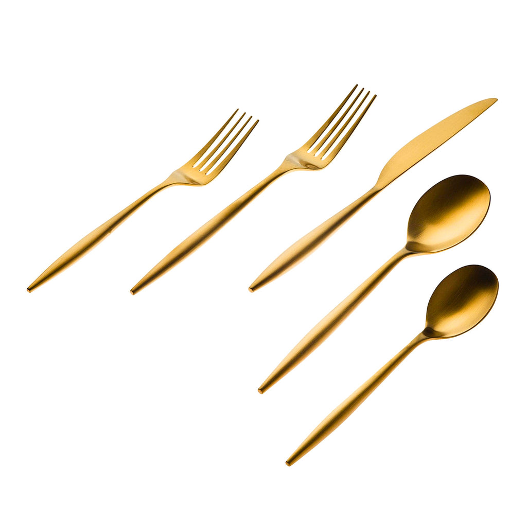 Milano Matte Gold 18/10 Stainless Steel 20 Piece Flatware Set, Service For 4 Godinger 18/10 Stainless Steel, 18/10 Stainless Steel Flatware, 20 Piece Set, All Flatware & Serveware, Flatware Set, Flatware Sets, Milano, Service For 4, Stainless Steel