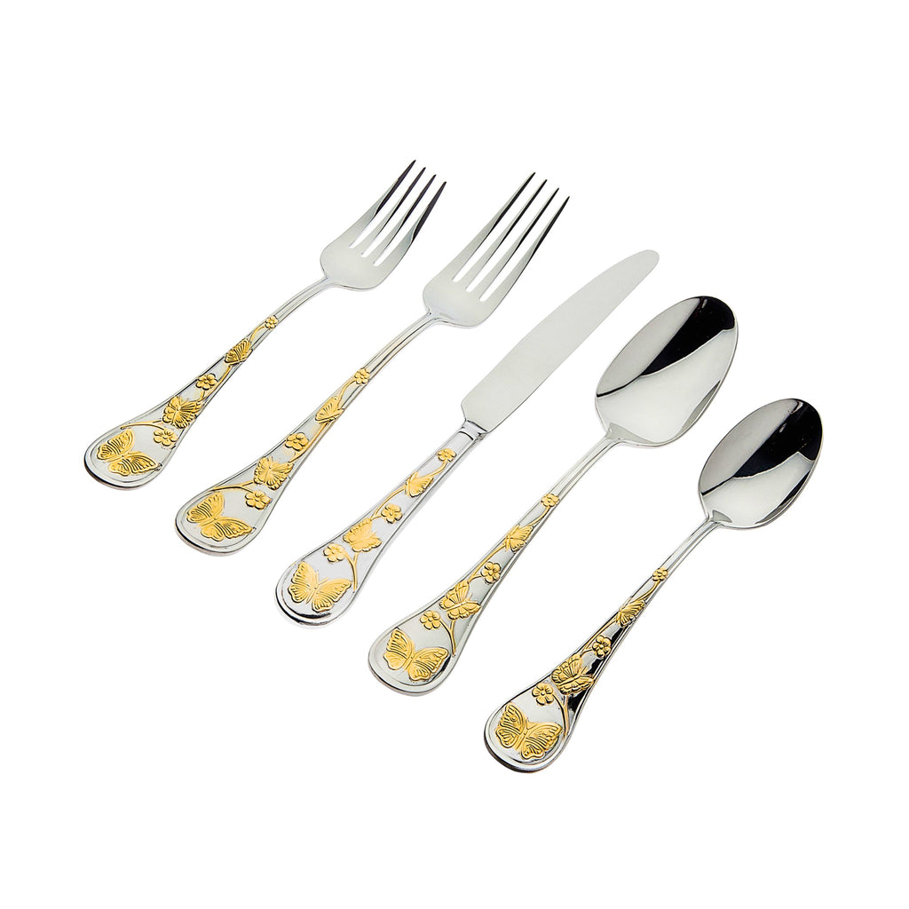 Butterfly Sandblast 24kt Gold Plated 18/10 Stainless Steel 20 Piece Flatware Set, Service For 4 Godinger 18/10 Stainless Steel, 18/10 Stainless Steel Flatware, 20 Piece Set, All Flatware & Serveware, Butterfly, Butterfly Sandblast, Flatware Set, Flatware Sets, Service For 4, Stainless Steel, Tableware