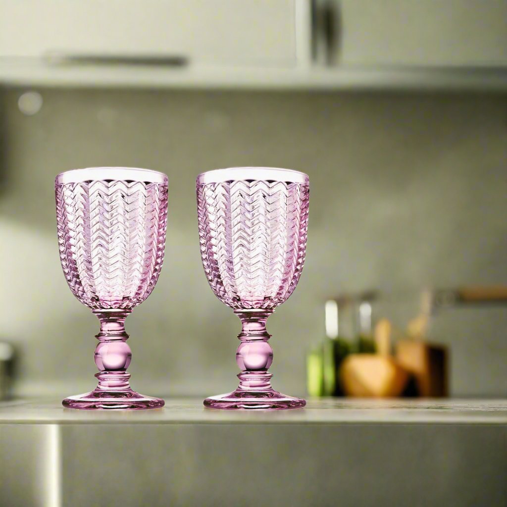 Twill Pink Goblet, Set of 4 Godinger All Glassware, All Glassware & Barware, Chevron, Glassware, Glassware & Barware, Goblet, Pink, Textured, Twill, Twill Pink, Twill Pink Goblet, Wine & Champagne