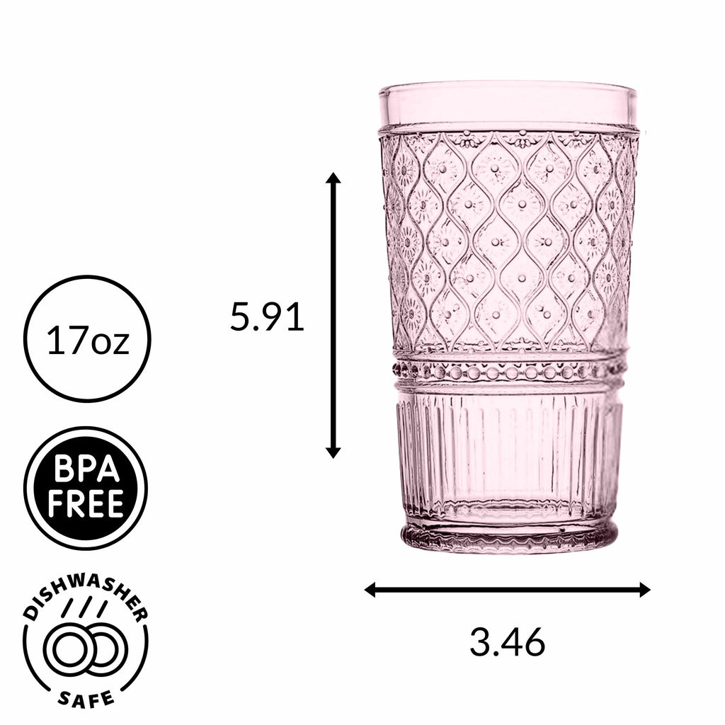 Claro Pink Highball, Set of 4 Godinger All Barware, All Glassware, All Glassware & Barware, Claro, Claro Highball, Claro Hightball Set, DOF & Highball, Embossed, Highball, Highball Set, Pink, Pink Claro