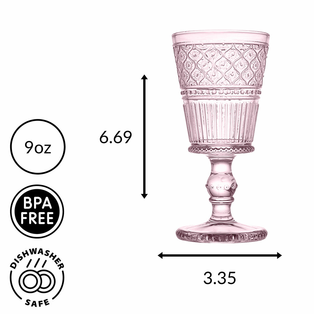 Claro Pink Goblet, Set of 4 Godinger All Barware, All Glassware, All Glassware & Barware, Champagne, Claro, Claro Goblet, Claro Goblet Set, Embossed, Pink, Pink Claro, Wine, Wine & Champagne