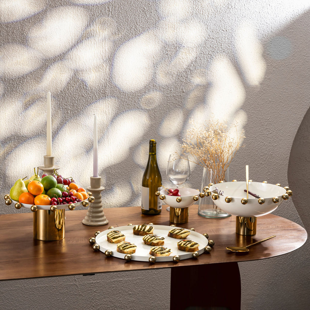 Temari White & Gold Round Serving Tray Godinger All Kitchen, Gold, Kitchen, Serving Trays, Temari, Temari Serving Tray, Tray, Trays, White, White & Gold Godinger