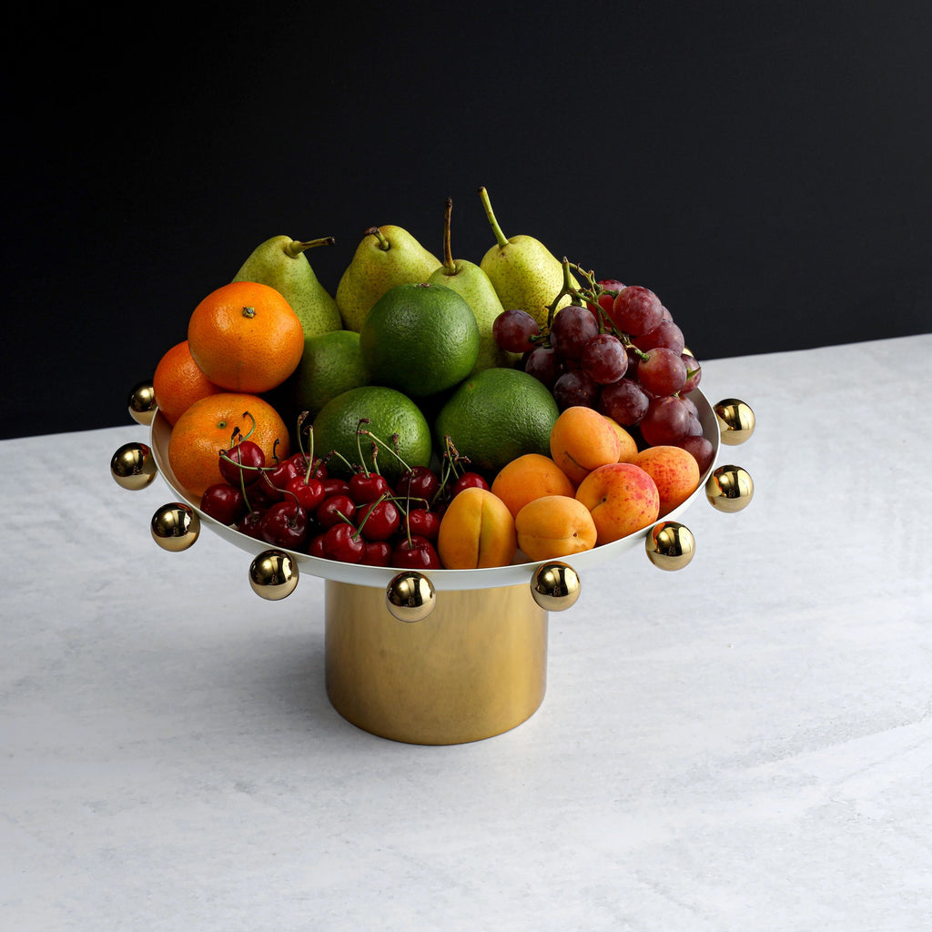 Temari White & Gold Footed Cake Stand Godinger Cake Stand, Cake Stands, Gold, Specialty Serving, Stainless Steel, Temari, Temari Cake Stand, White, White & Gold Godinger