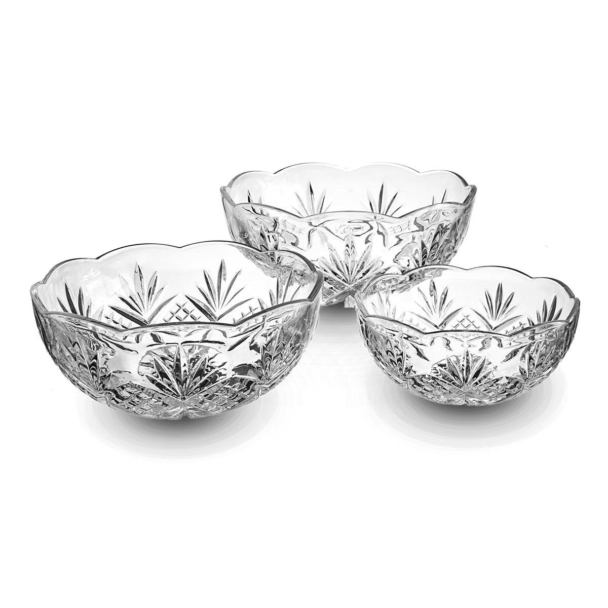 Dublin Crystal Scalloped 3 Piece Serving Bowl Set