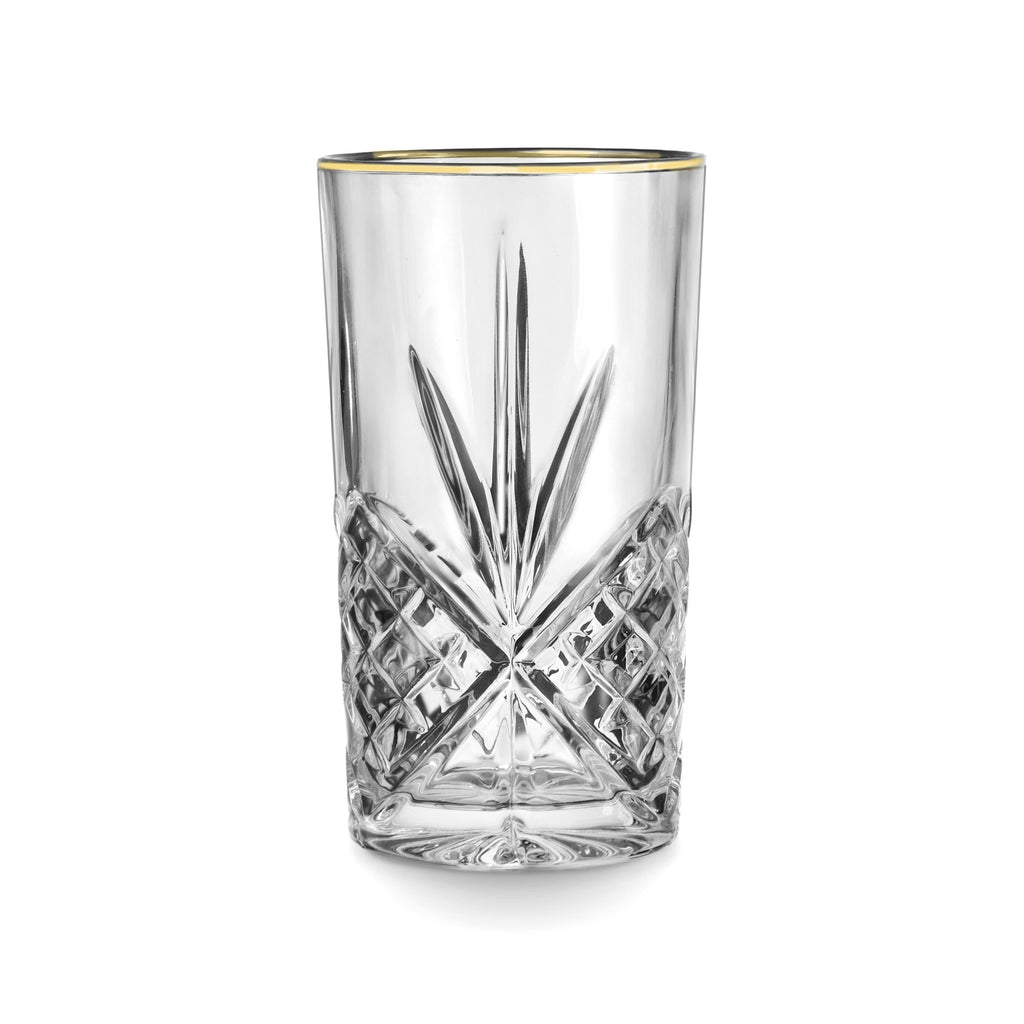 Dublin Crystal Gold Rim Highball, Set of 4 Godinger All Glassware, All Glassware & Barware, Cut Crystal, DOF & Highball, Dublin, Dublin Glassware, Gold Rim, Highball