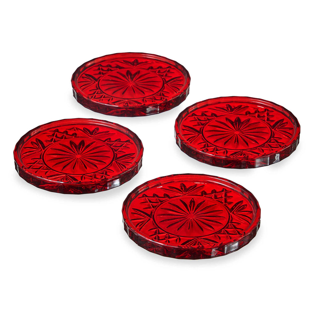 Dublin Crystal Red Coasters, Set of 4 Godinger All Glassware, All Glassware & Barware, Coaster, Coaster Set, Cut Crystal, Dublin, Red, Red Coasters