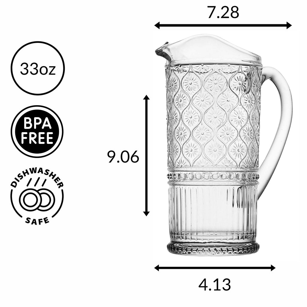 Claro Clear Beverage Pitcher Godinger All Barware, All Glassware, All Glassware & Barware, Claro, Claro Pitcher, Clear, Clear Claro, Embossed, Glass, Glass Pitcher, Pitcher, Pitchers