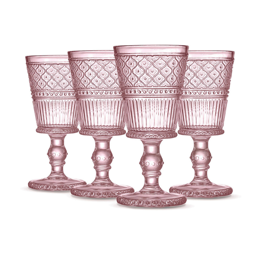 Claro Pink Goblet, Set of 4 Godinger All Barware, All Glassware, All Glassware & Barware, Champagne, Claro, Claro Goblet, Claro Goblet Set, Embossed, Pink, Pink Claro, Wine, Wine & Champagne Godinger