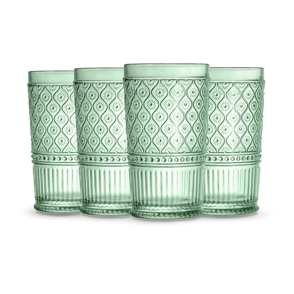 Claro Green Highball, Set of 4 Godinger All Barware, All Glassware, All Glassware & Barware, Claro, Claro Highball, Claro Hightball Set, DOF & Highball, Embossed, Green, Green Claro, Highball, Highball Set Godinger