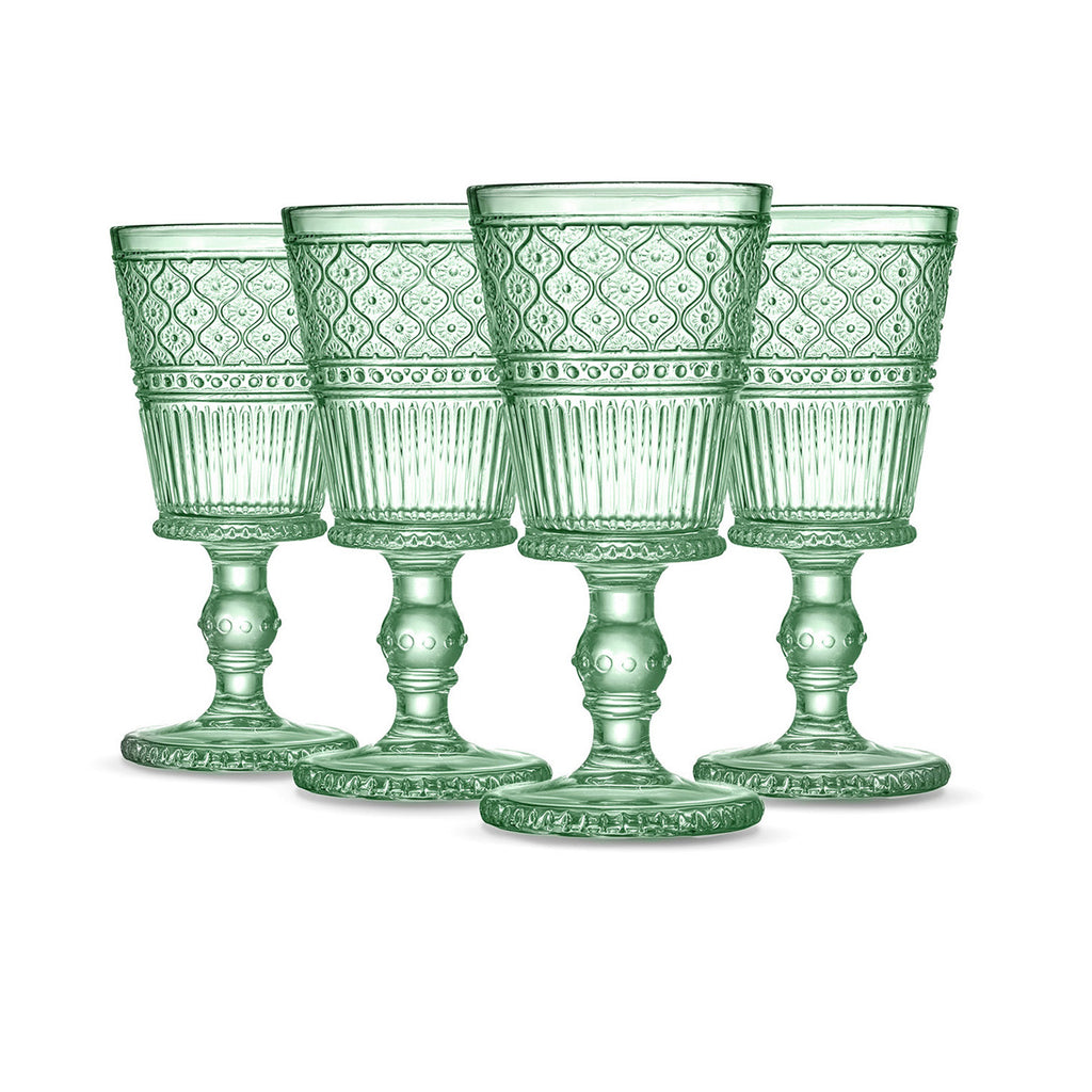 Claro Green Goblet, Set of 4 Godinger All Barware, All Glassware, All Glassware & Barware, Champagne, Claro, Claro Goblet, Claro Goblet Set, Embossed, Green, Green Claro, Wine, Wine & Champagne Godinger