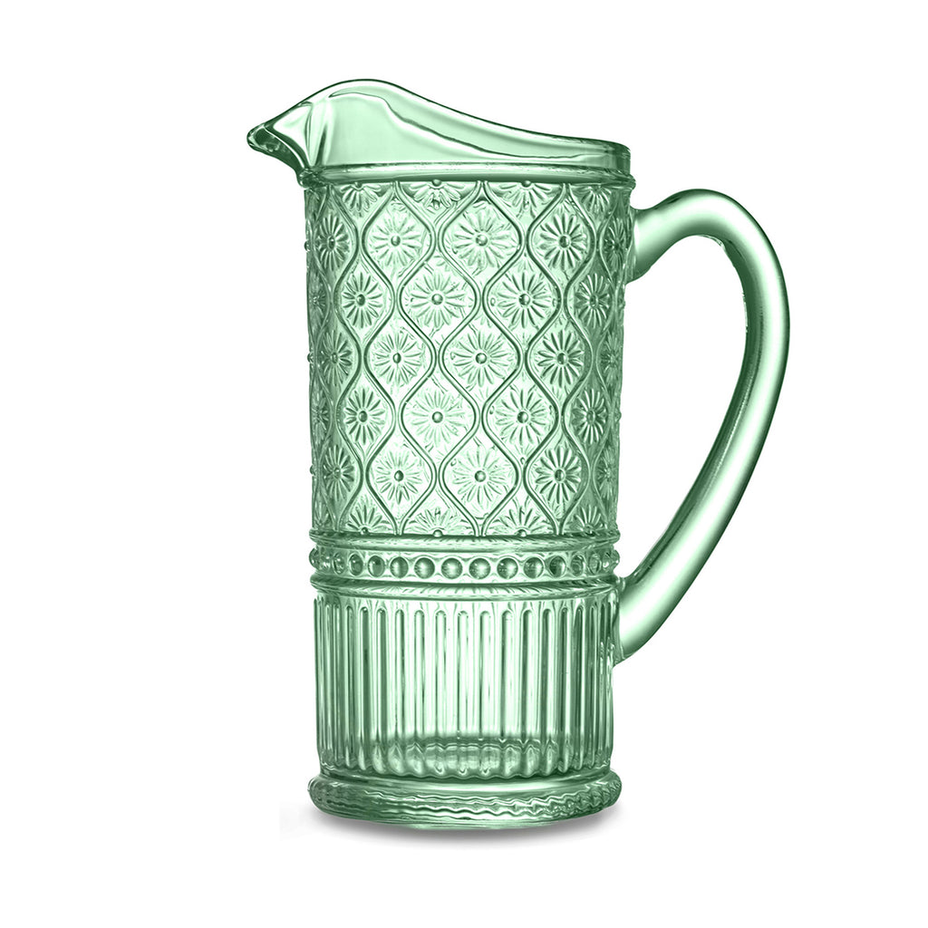 Claro Green Beverage Pitcher Godinger All Barware, All Glassware, All Glassware & Barware, Blue, Claro, Embossed, Glass, Glass Pitcher, Green, Green Claro, Pitcher, Pitchers Godinger