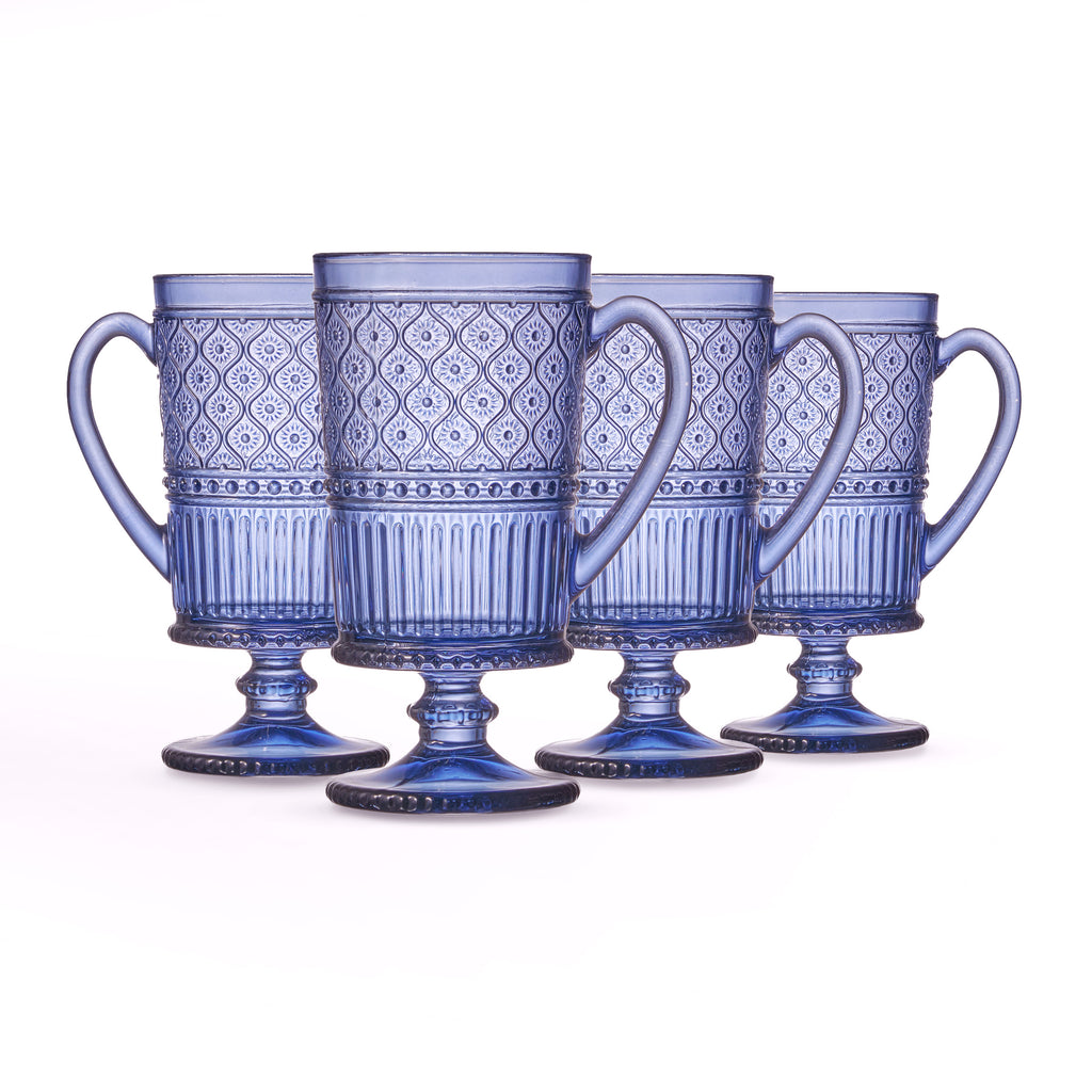 Claro Blue Footed Coffee Mug, Set of 4 Godinger All Dining, Blue, Blue Claro, Claro, Claro Footed Mugs, Claro Mug Set, Claro Set, Coffee, Coffee Mug, Embossed, Footed Mug, Mug, Mug Set, Mugs, Mugs & Teacups Godinger