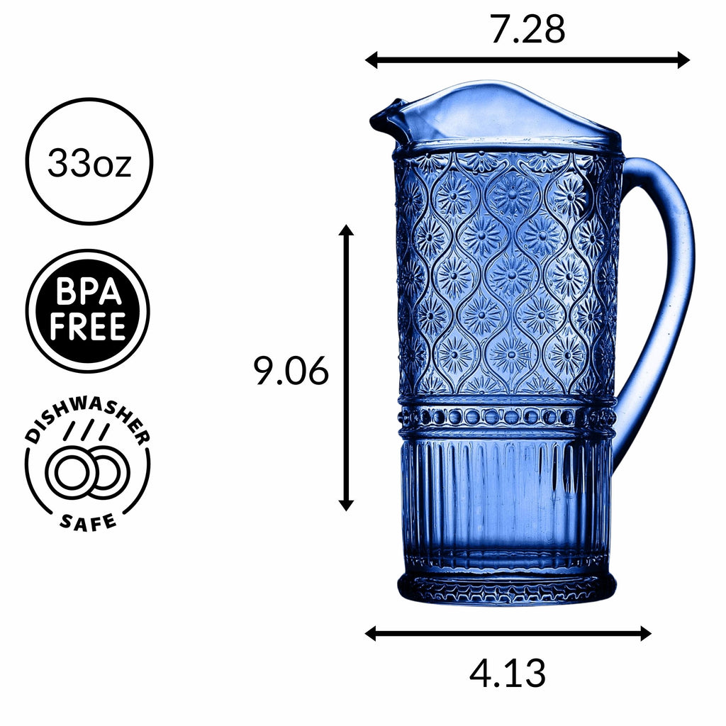 Claro Blue Beverage Pitcher Godinger All Barware, All Glassware, All Glassware & Barware, Blue, Blue Claro, Claro, Claro Pitcher, Clear, Embossed, Glass, Glass Pitcher, Pitcher, Pitchers