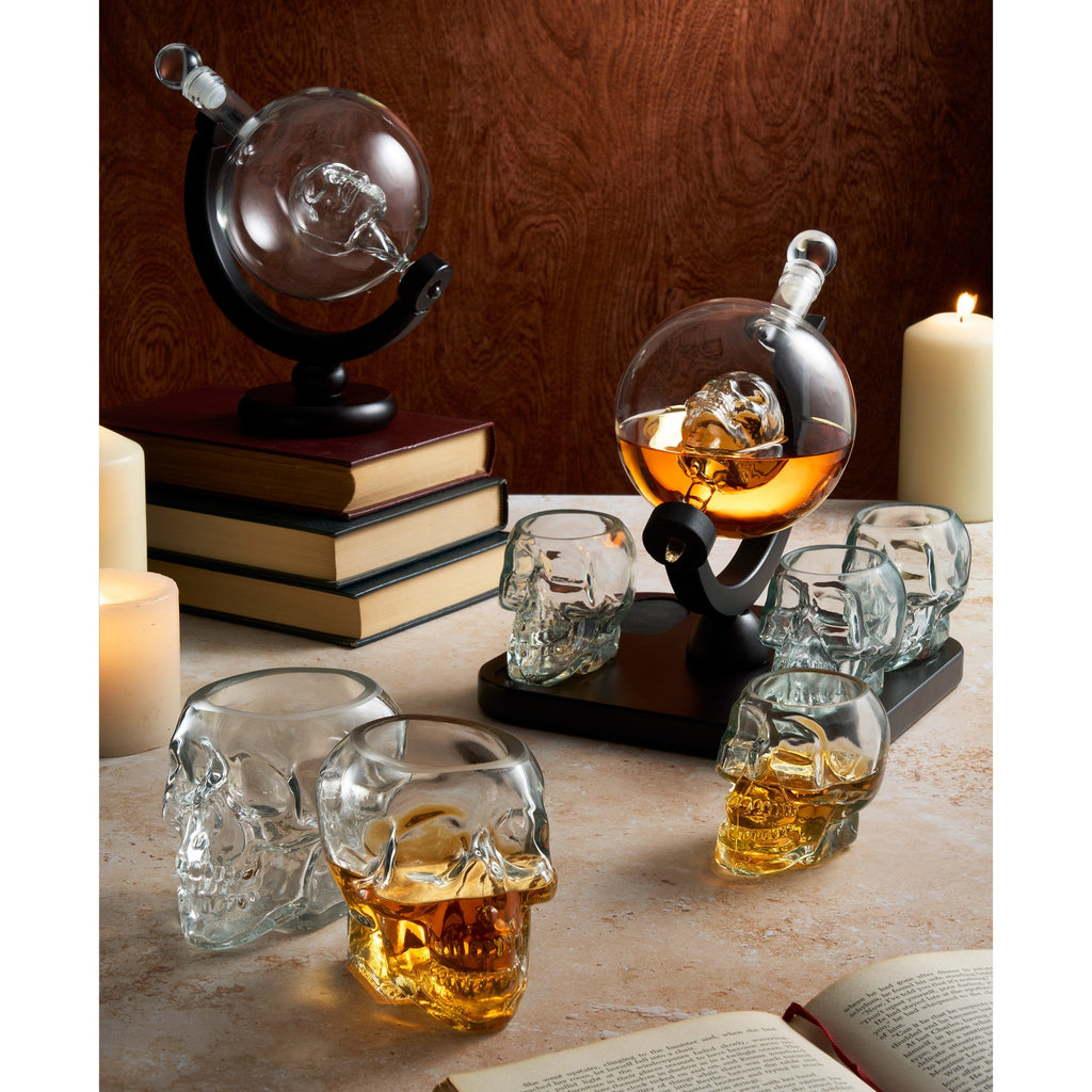 Skull 5 Piece Whiskey Decanter Set Godinger All Glassware, All Glassware & Barware, Cut Crystal, Decanter, Decanter & Decanter Sets, Decanter Sets, Halloween, Halloween Party, Skull, Skull Decanter, Skull Glassware, Whiskey Decanter