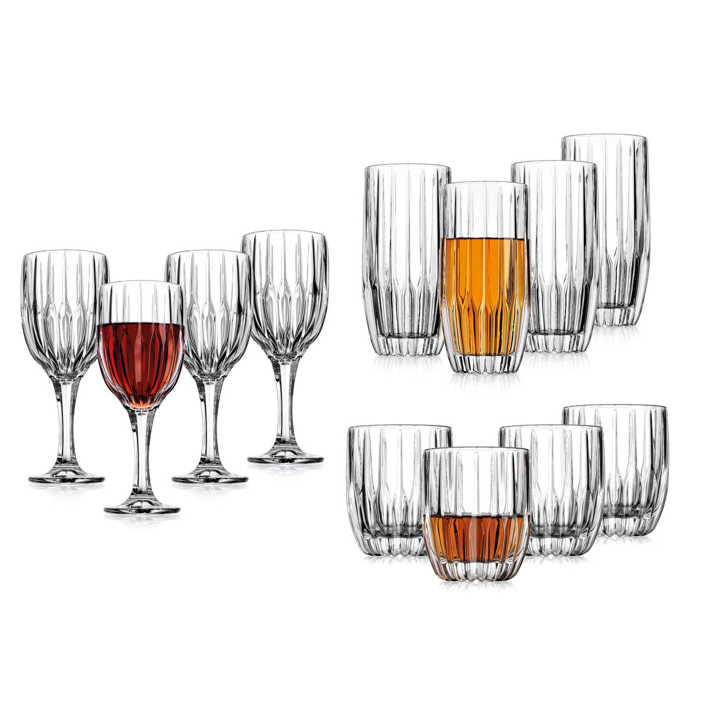 Pleat 12 Piece Double Old Fashion, Highball, & Goblet Glassware Set