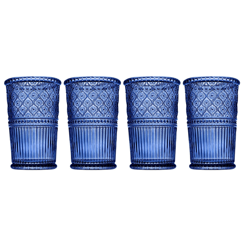 Claro Blue Tumbler, Set of 4 Godinger Blue, Blue Claro, Claro, Claro Tumbler Set, Embossed, Tumbler, Tumbler Set