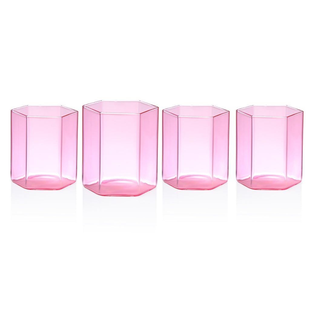 Helix Pink Double Old Fashion Glass, Set of 4 godinger