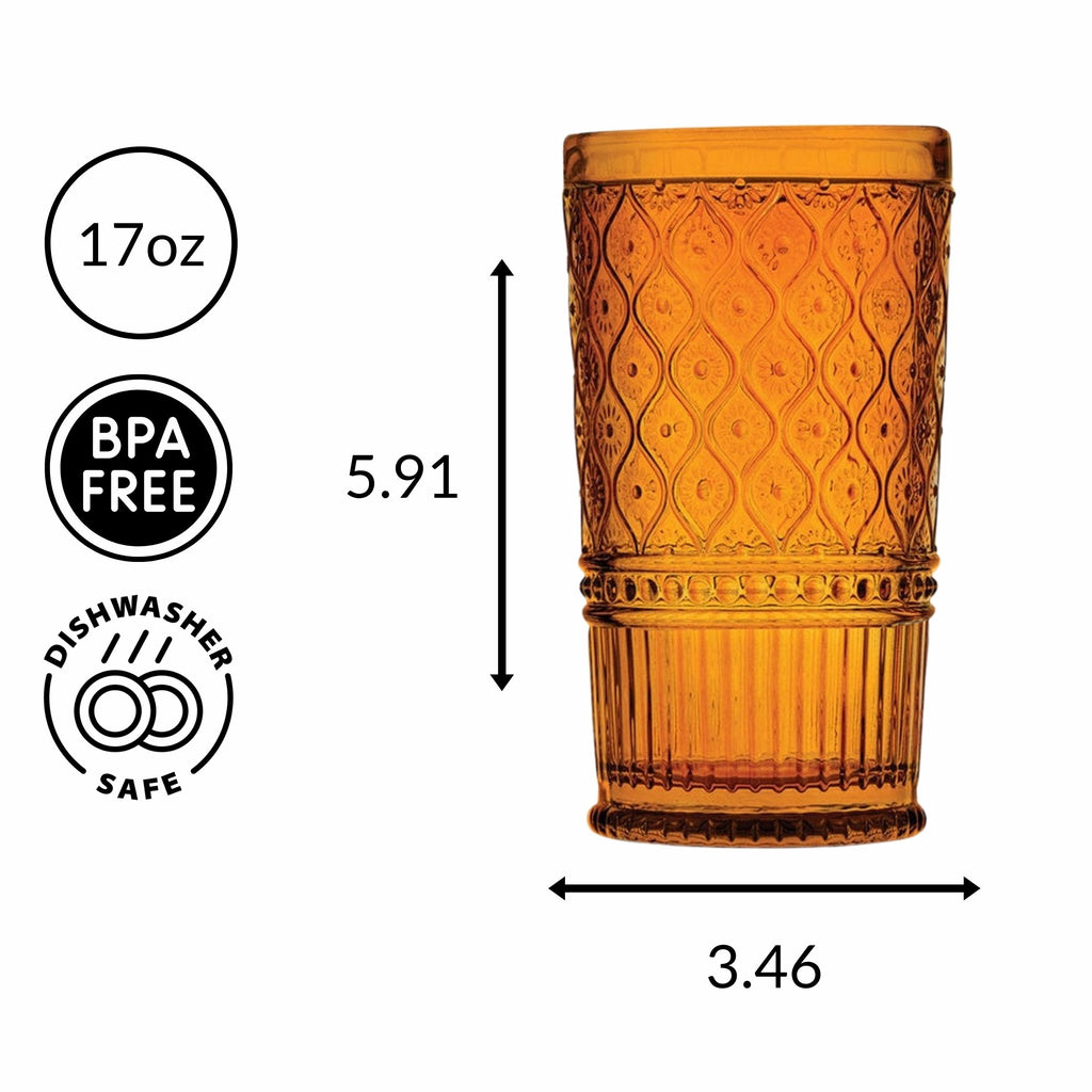 Claro Amber Highball, Set of 4 Godinger All Barware, All Glassware, All Glassware & Barware, Amber, Amber Claro, Claro, Claro Highball, Claro Hightball Set, DOF & Highball, Embossed, Highball, Highball Set