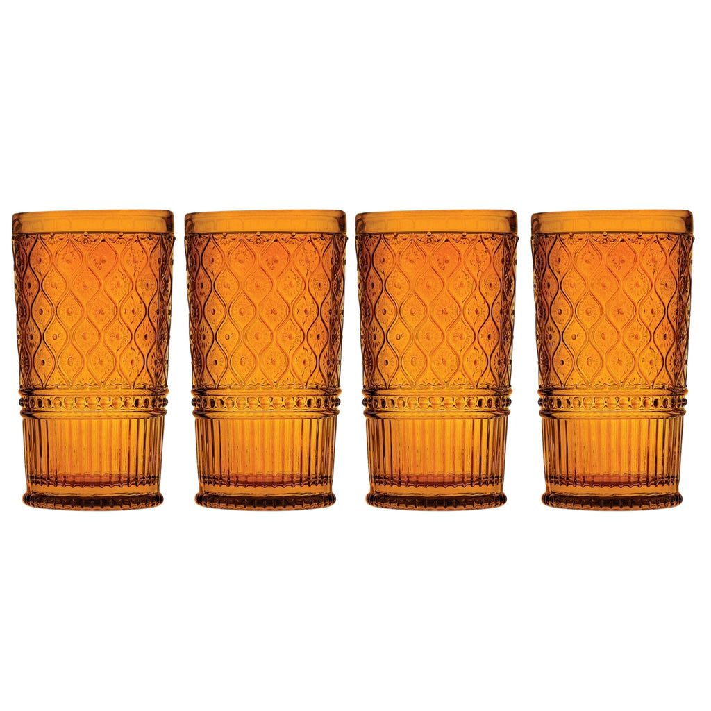 Claro Amber Highball, Set of 4 Godinger All Barware, All Glassware, All Glassware & Barware, Amber, Amber Claro, Claro, Claro Highball, Claro Hightball Set, DOF & Highball, Embossed, Highball, Highball Set