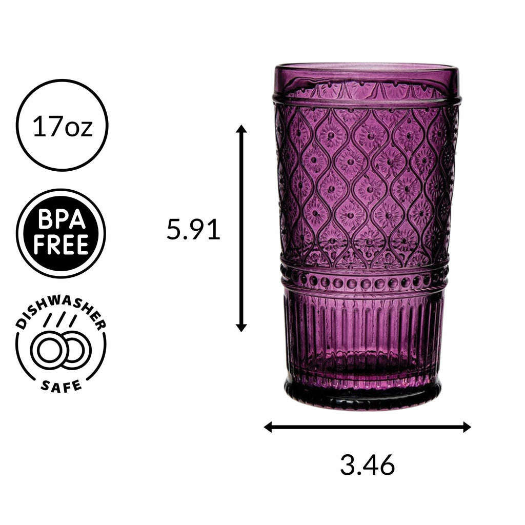 Claro Plum Highball, Set of 4 Godinger All Barware, All Glassware, All Glassware & Barware, Claro, Claro Highball, Claro Hightball Set, DOF & Highball, Embossed, Highball, Highball Set, Plum, Plum Claro