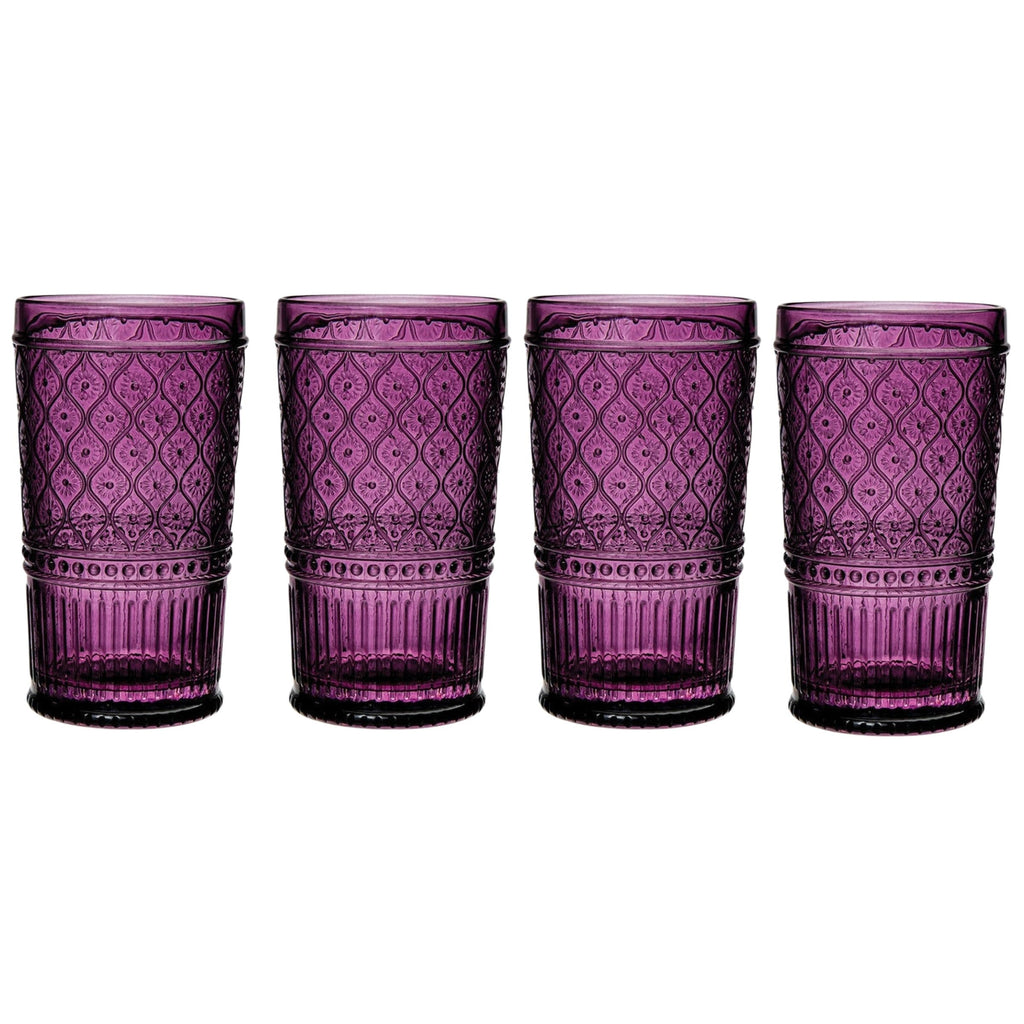 Claro Plum Highball, Set of 4 Godinger All Barware, All Glassware, All Glassware & Barware, Claro, Claro Highball, Claro Hightball Set, DOF & Highball, Embossed, Highball, Highball Set, Plum, Plum Claro