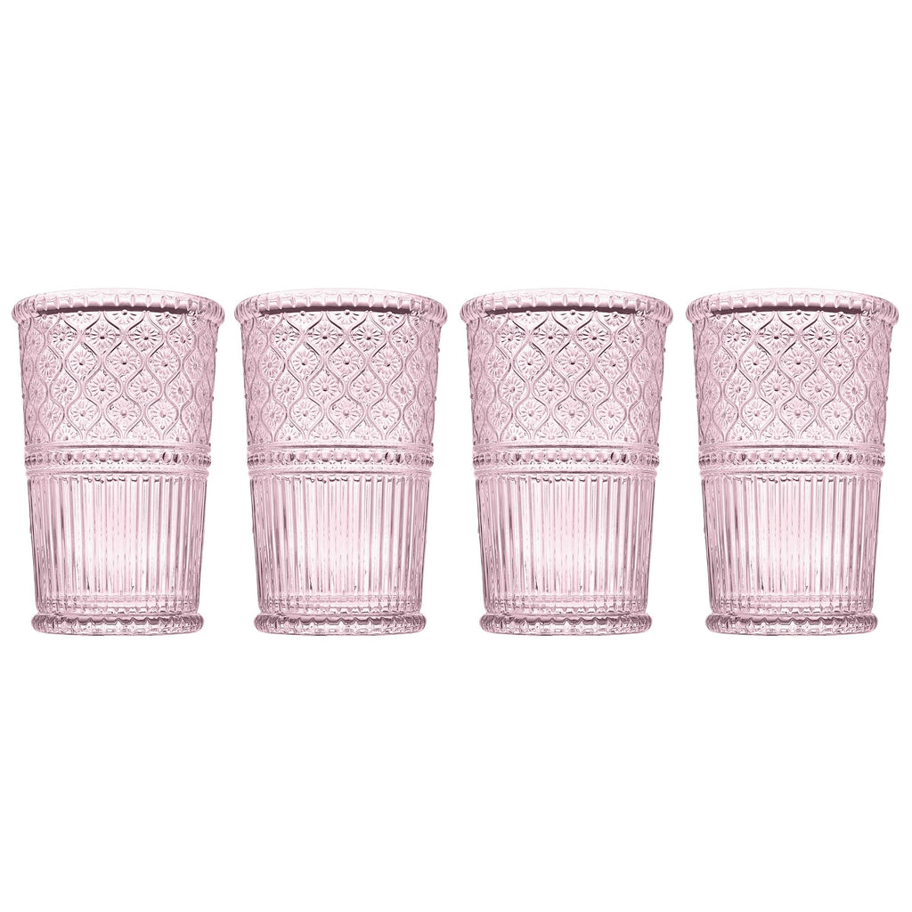 Claro Pink Tumbler, Set of 4 Godinger Claro, Claro Tumbler Set, Embossed, Pink, Pink Claro, Tumbler, Tumbler Set