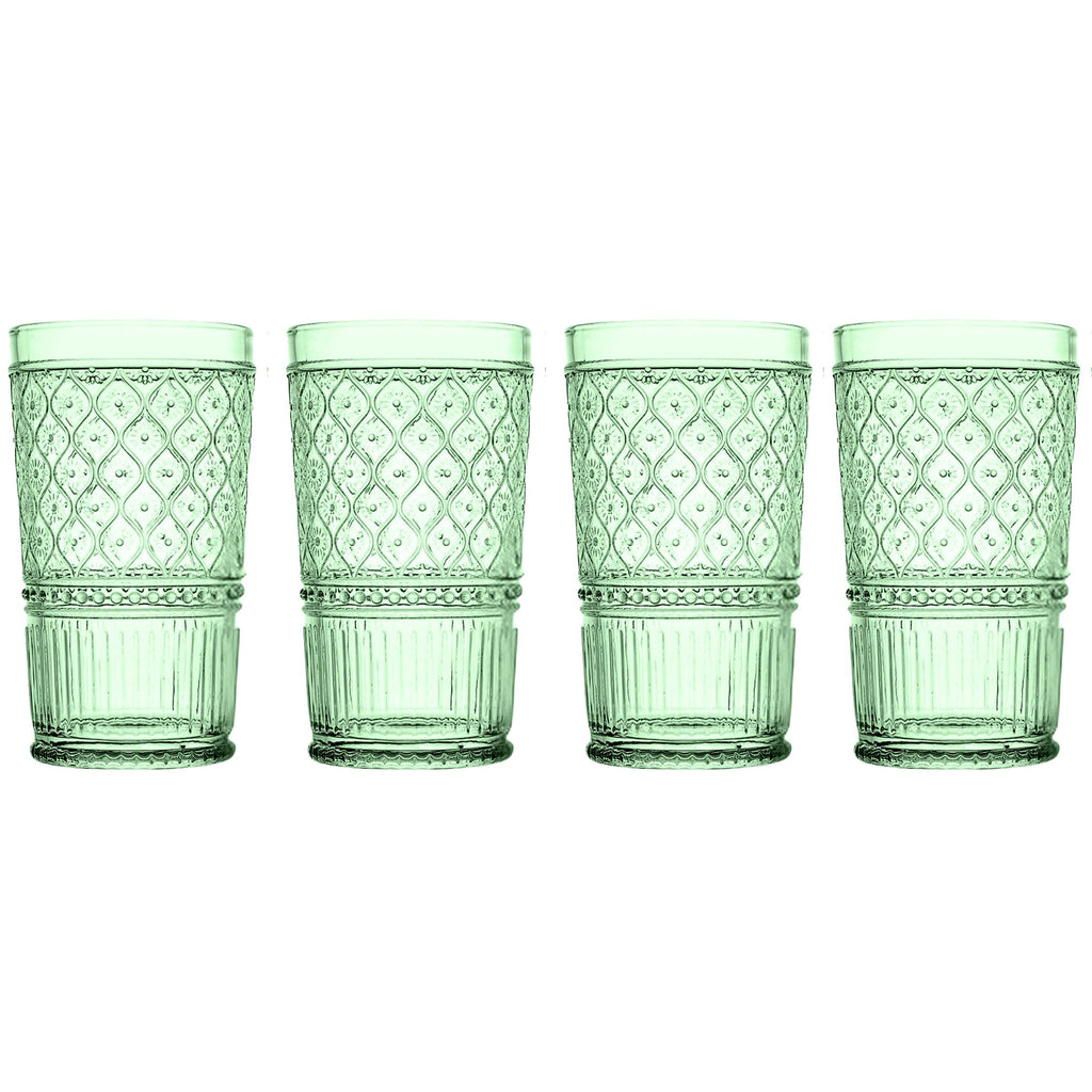 Claro Green Highball, Set of 4 Godinger All Barware, All Glassware, All Glassware & Barware, Claro, Claro Highball, Claro Hightball Set, DOF & Highball, Embossed, Green, Green Claro, Highball, Highball Set