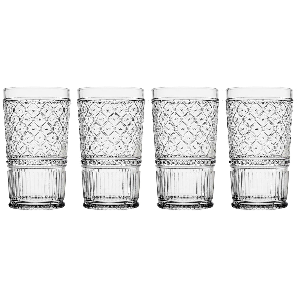 Claro Clear Highball, Set of 4 Godinger All Barware, All Glassware, All Glassware & Barware, Claro, Claro Highball, Claro Hightball Set, Clear, Clear Claro, DOF & Highball, Embossed, Highball, Highball Set