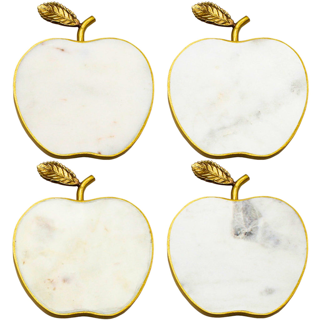 White Marble Apple Coaster Set godinger