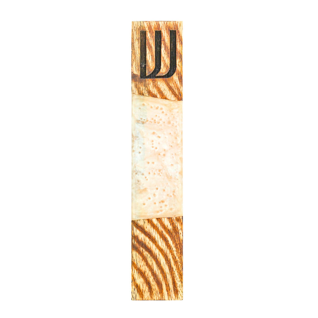 Wood & White Resin Mezuzah Godinger All Judaica, Judaica, Mezuzah, Natural, Resin, Resin Mezuzah, Shin, White